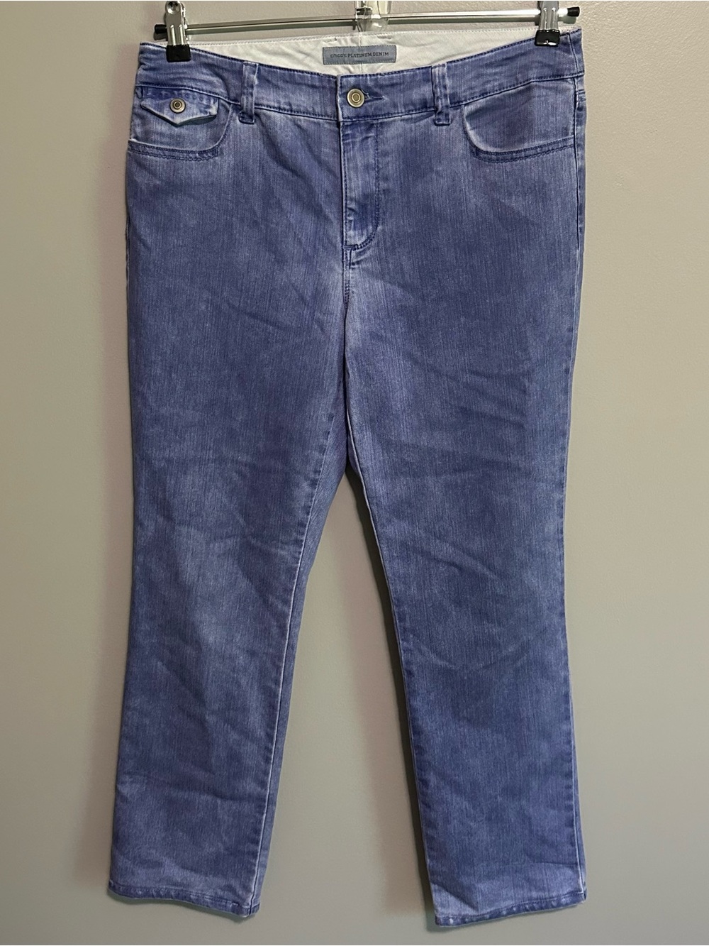 Chicos Platinum Denim Jeans Women's Size 1 Mid Rise Straight Leg Periwinkle Blue